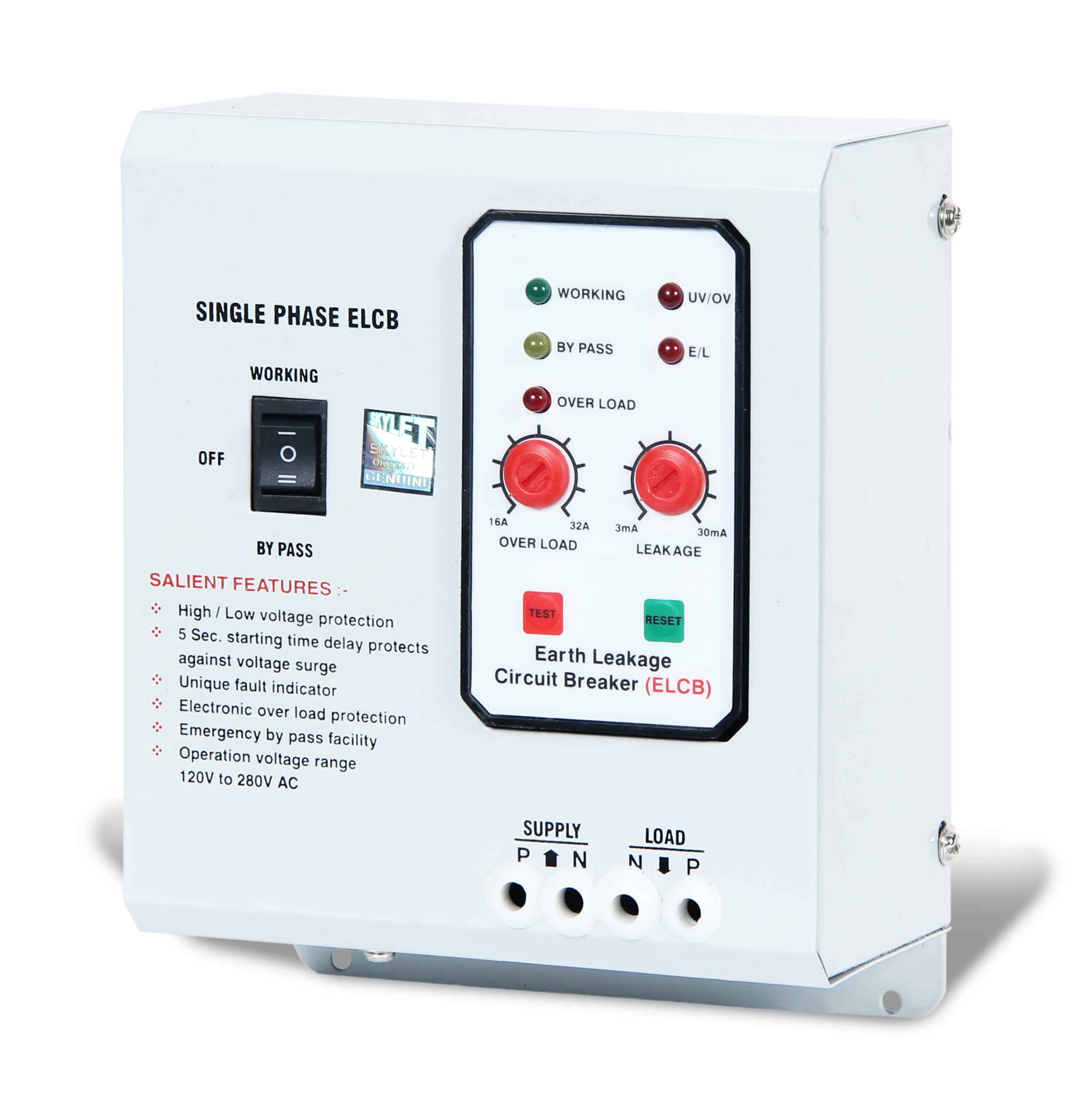 ELCB Auto 32A with high and low voltage protection adjustable overload up to 32 A 0 pole ELCB
