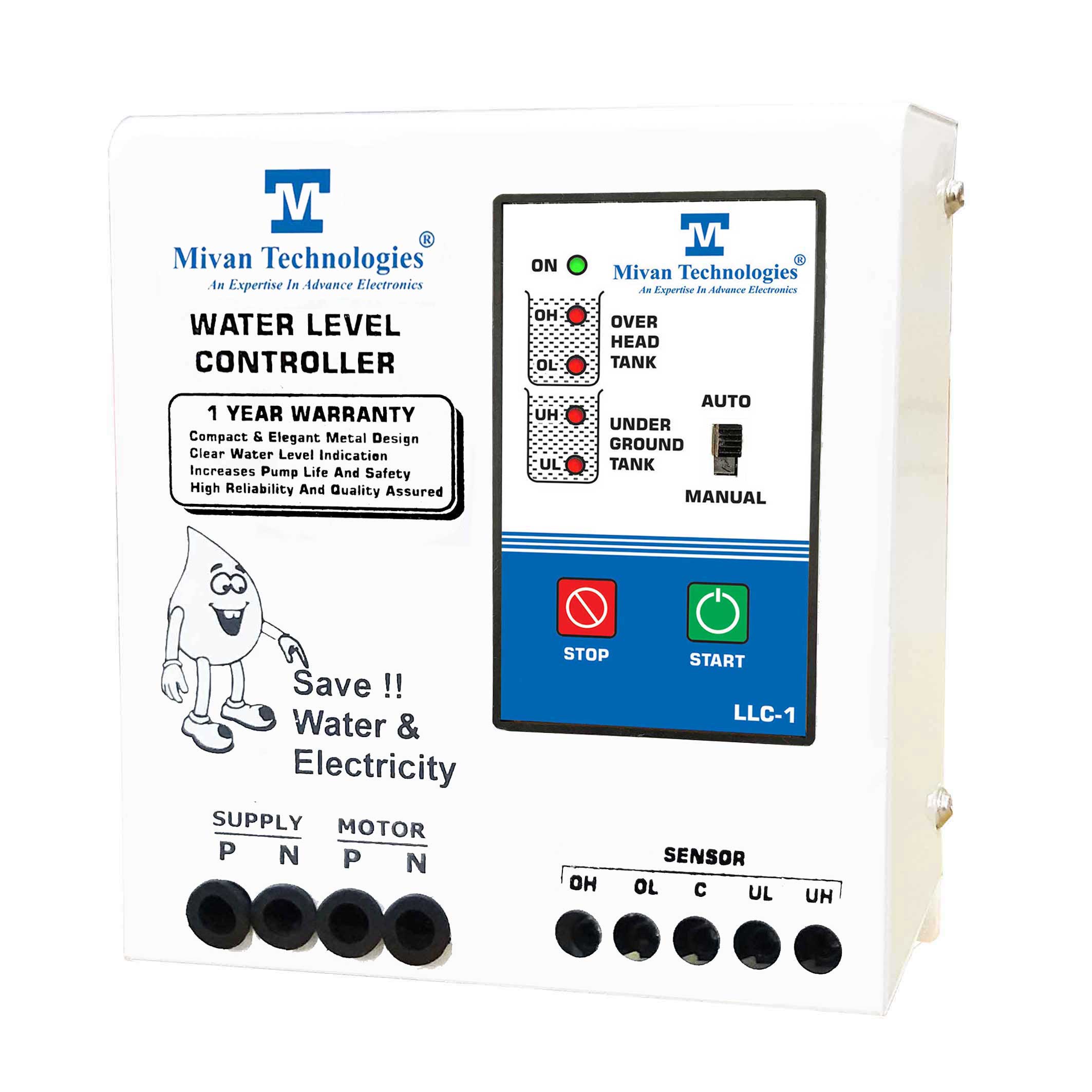 LLC 1 MS Fully Automatic Water Controller and Indicators For Up and Down Tank With 6 Sensors Suitable For Motor Up to 5Hp Supply 230 VAC