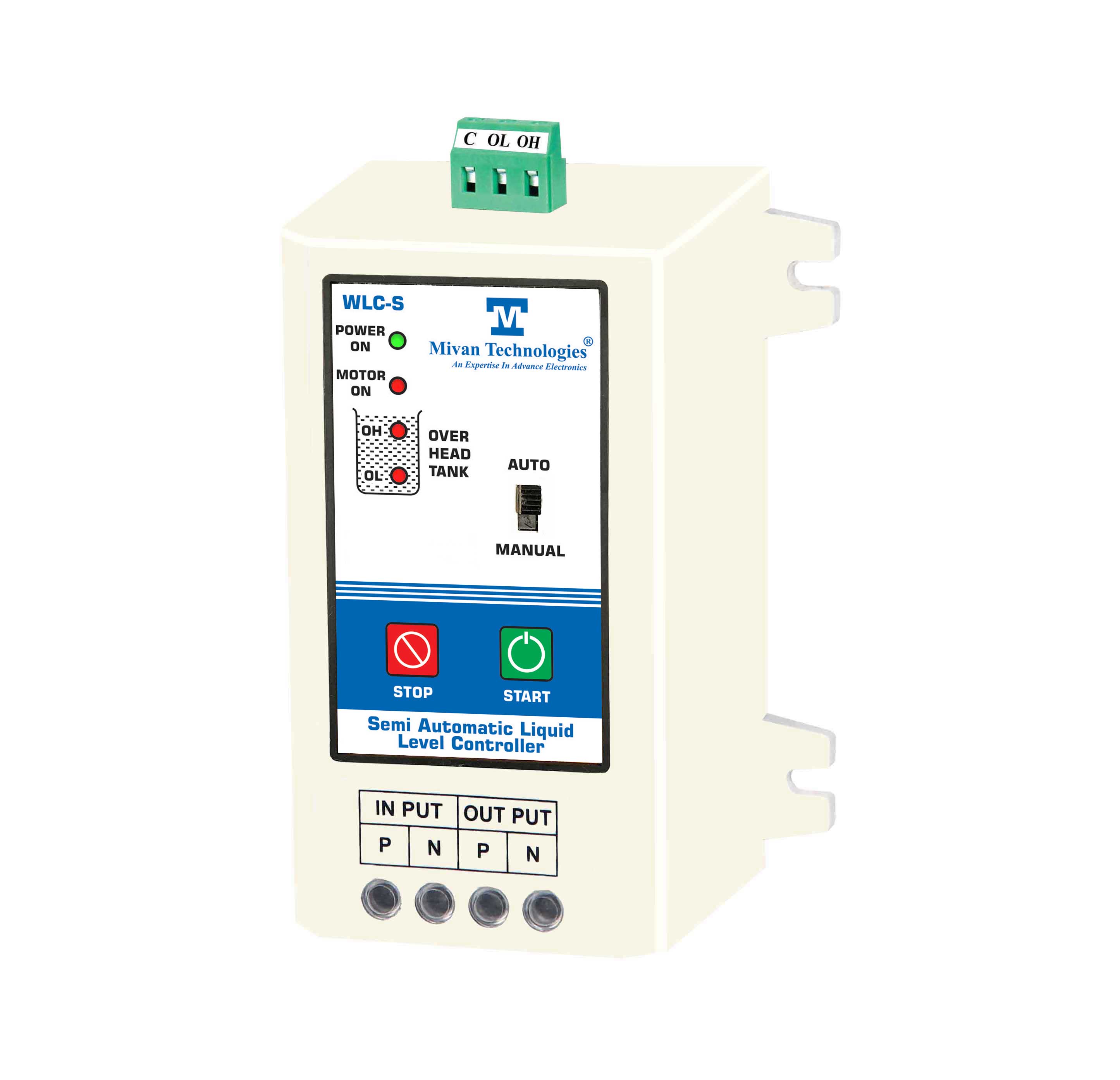 Semi Automatic Manual start and Auto stop water controller with tank level indications and bypass facility