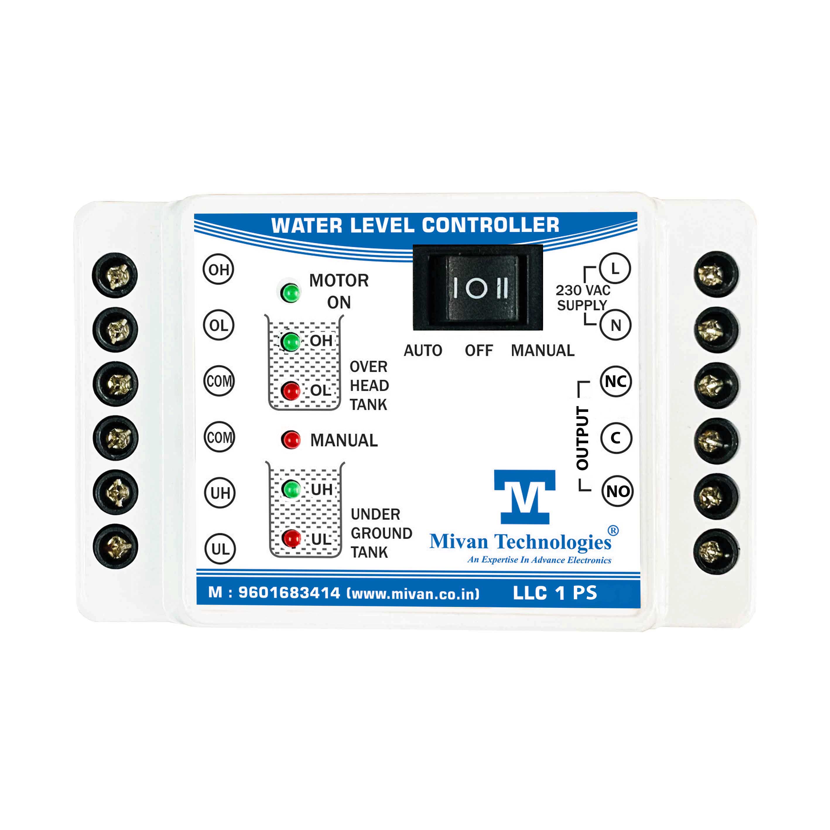 LLC 1PS Fully Automatic Water Level Controller with potential free relay output With 6 Sensors Suitable For Motor Up to 5Hp Supply 230 VAC