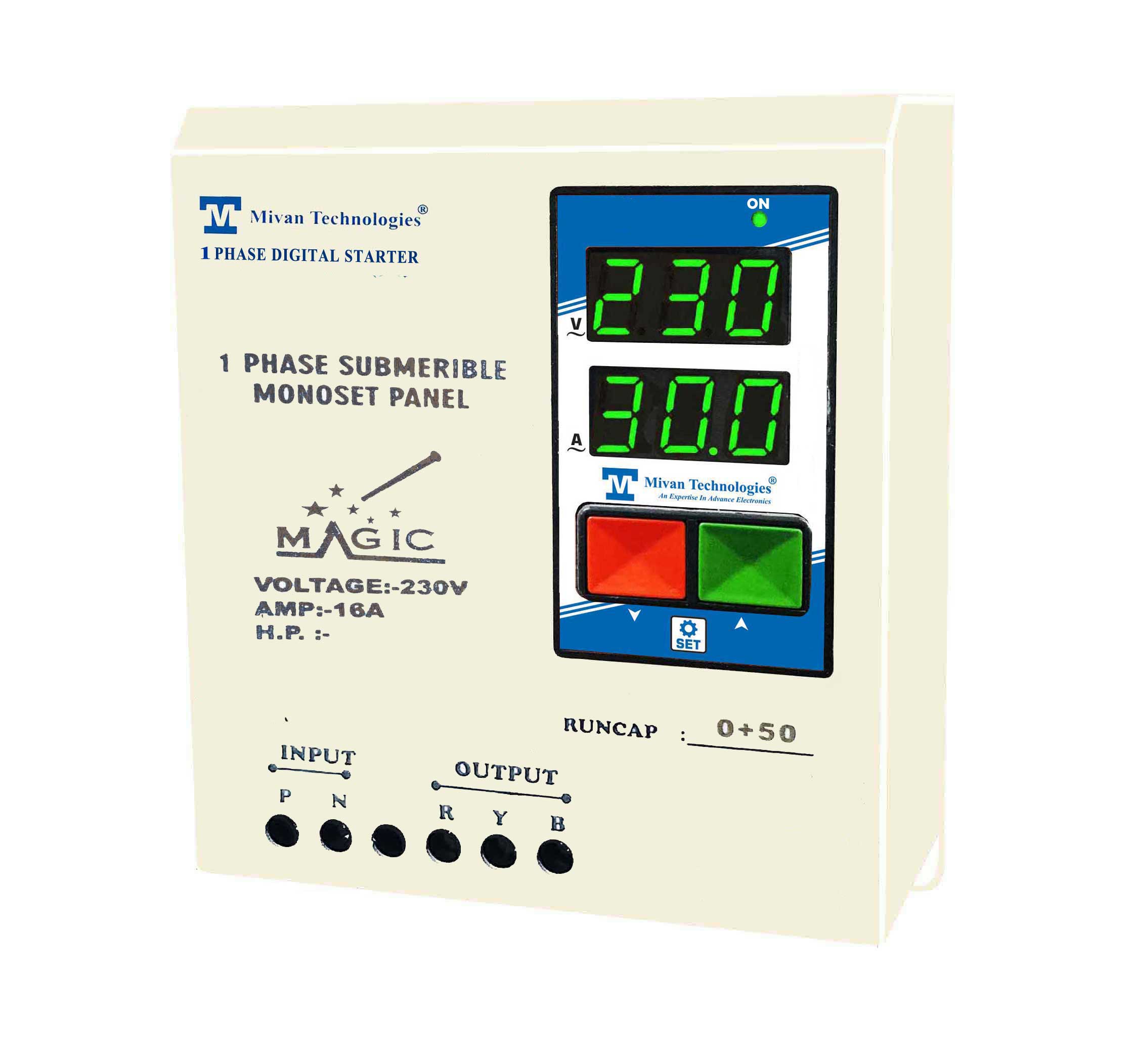 DS R Single phase Digital motor starter panel with volt and amp meter with HV LV OL DRY protection cyc timer on and off delay timer