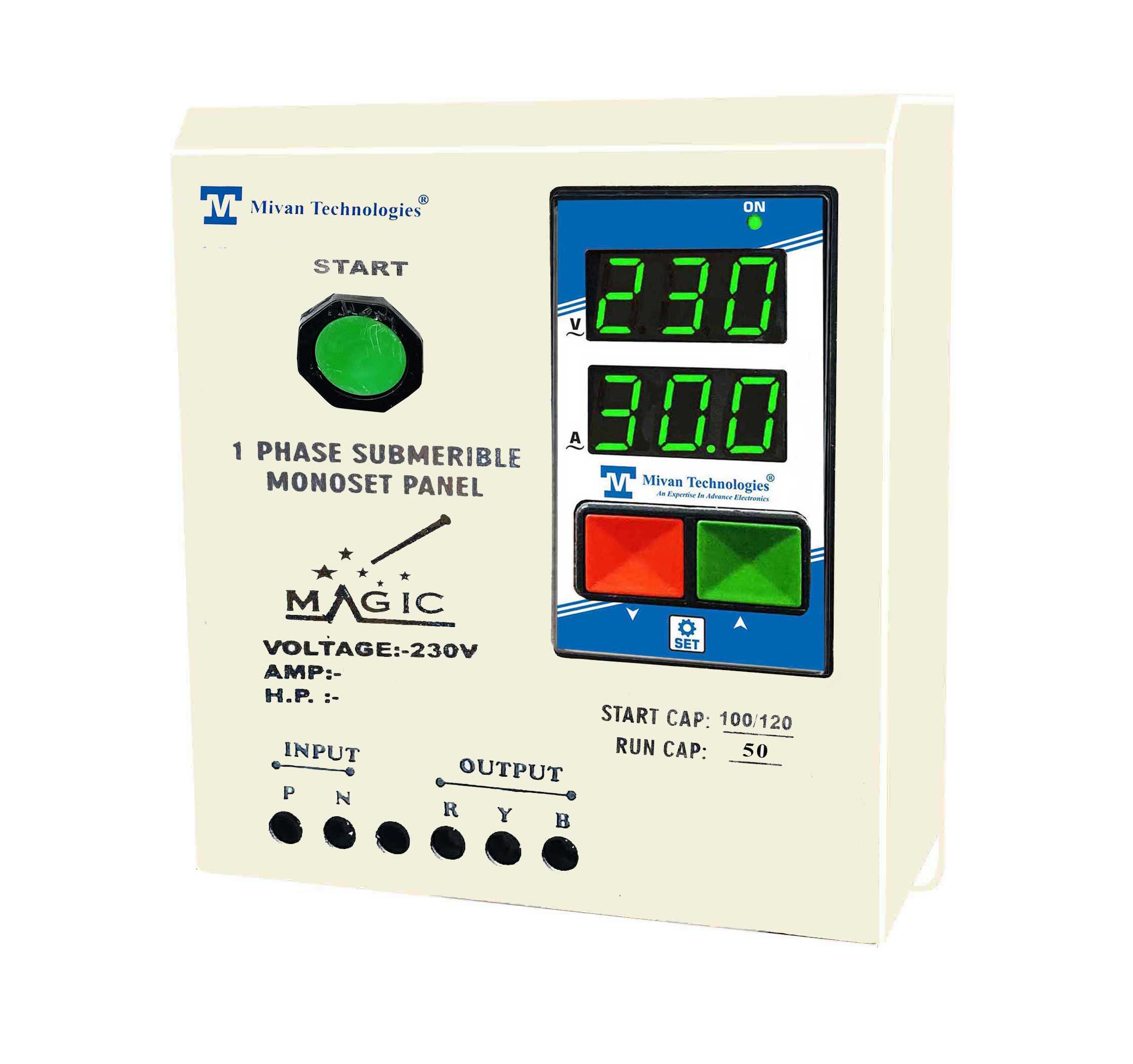 DS SR ABS Digital motor starter panel with volt and amp meter with HV LV OL DRY RUN Protection with timer suitable up to 1.5 hp