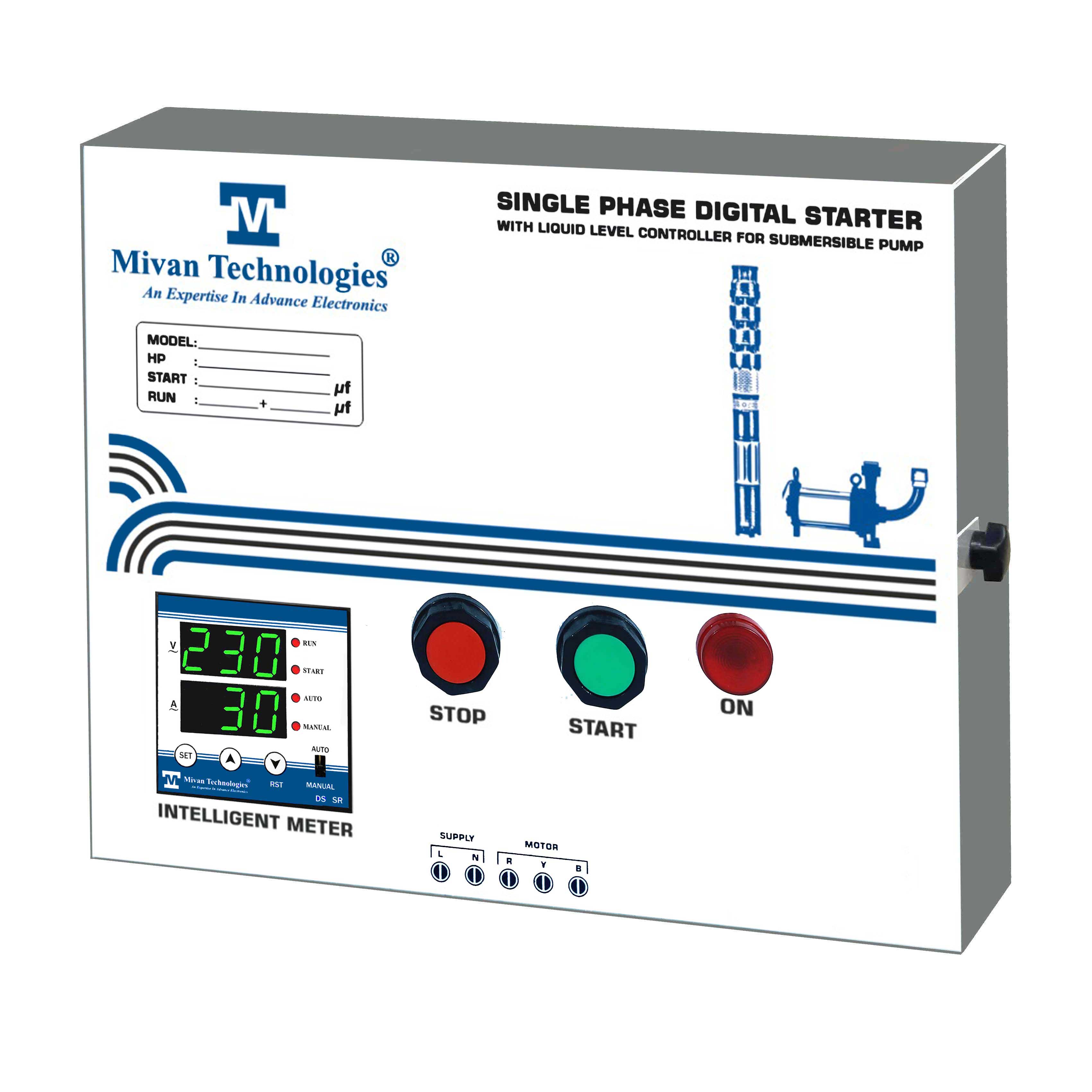 DS SR 96 single phase Digital motor starter panel with volt and amp meter with HV LV OL DRY RUN Protection with CYCLIC timer 2 contactor suitable FOR 1 HP
