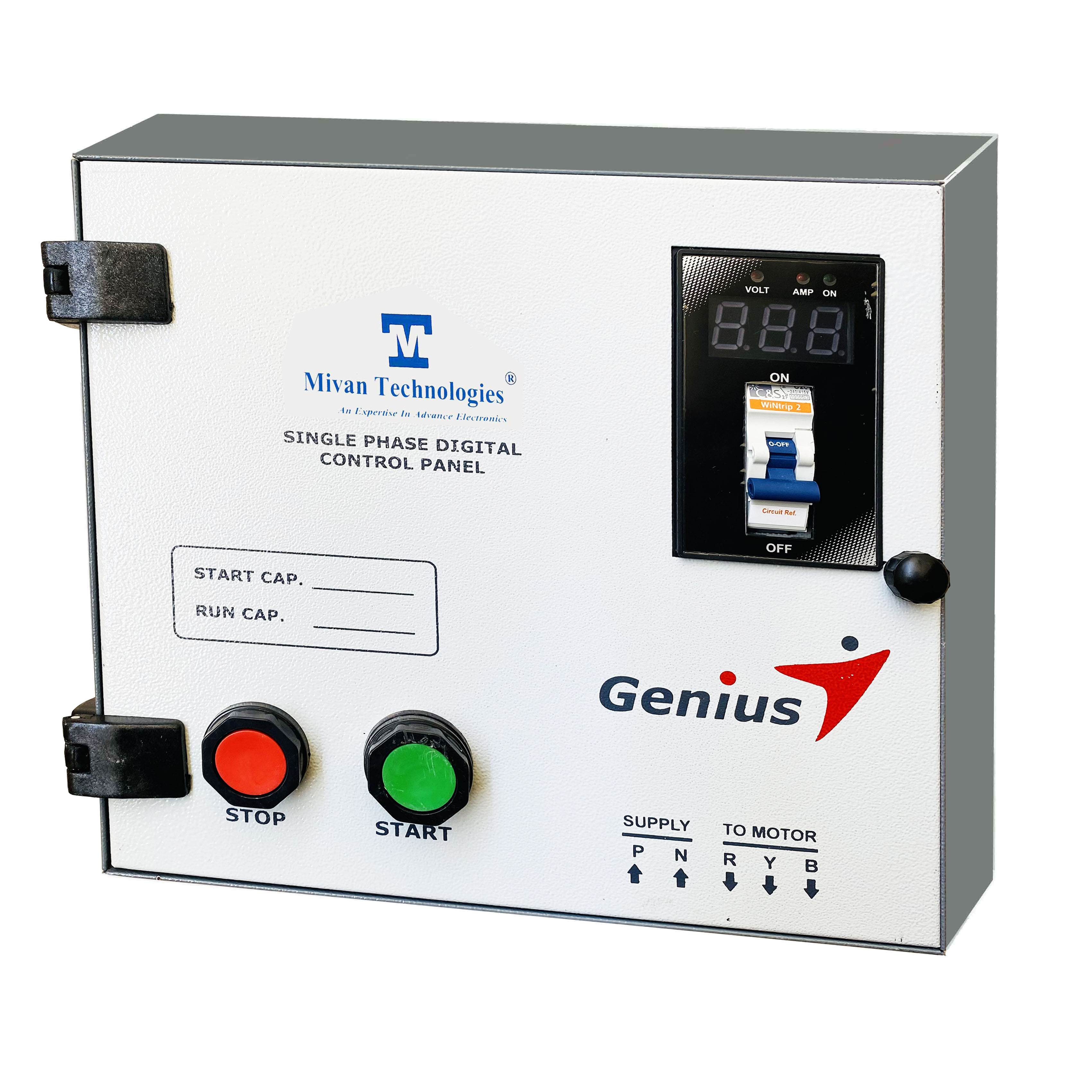 DMPS SR 2 HP Single phase motor Digital starter panel with BCH contactor with digital volt and amp meter and MCB start and run capacitor