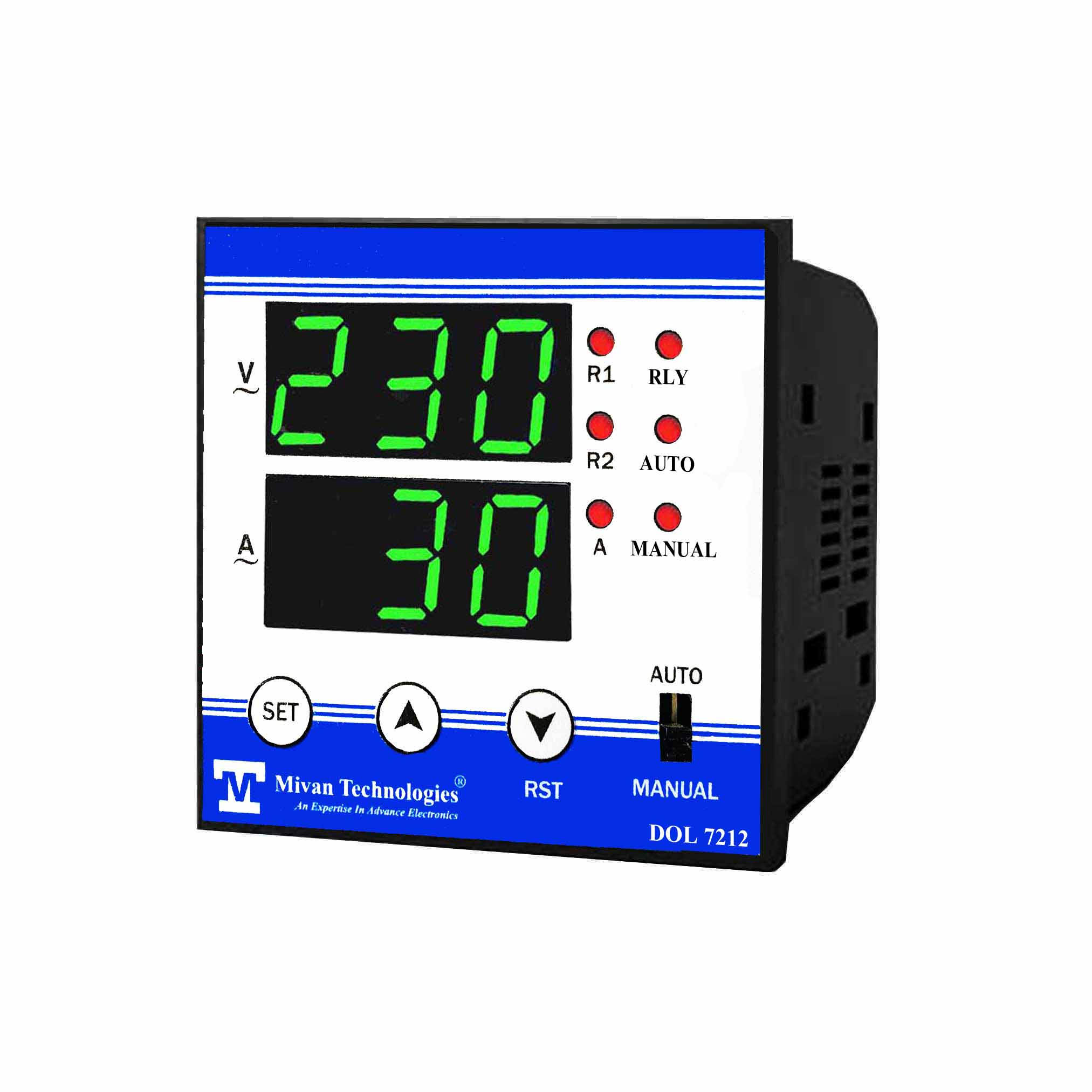 DOL 7212 instrument to design any hp DOL starter to provide HV LV OL Dry protection with timer spp auto switch