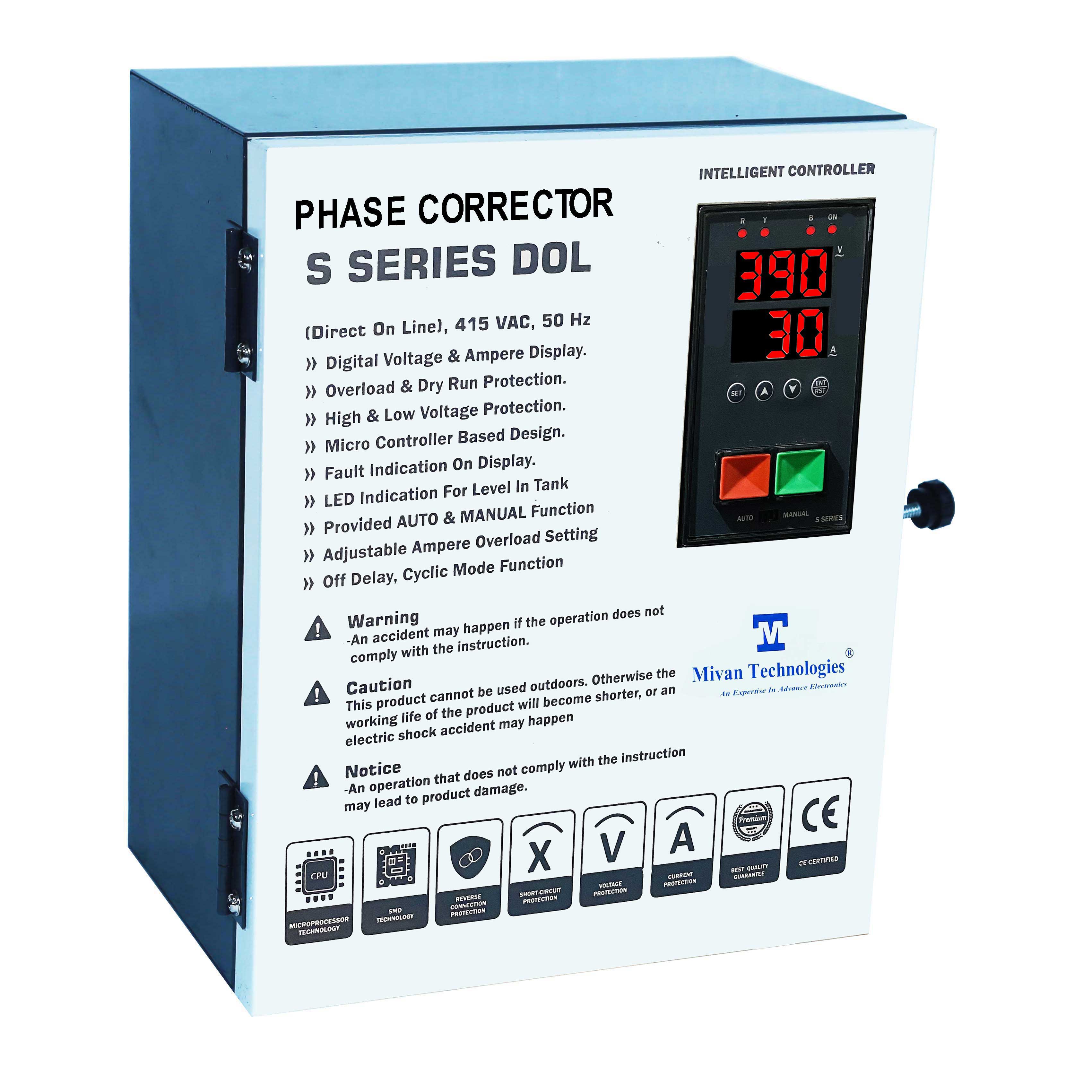 3 Phase corrector with dol starter it will give correct phase sequence R Y B at output even there is not a correct sequence at input with HV LV OL DRY protection SPP and auto switch