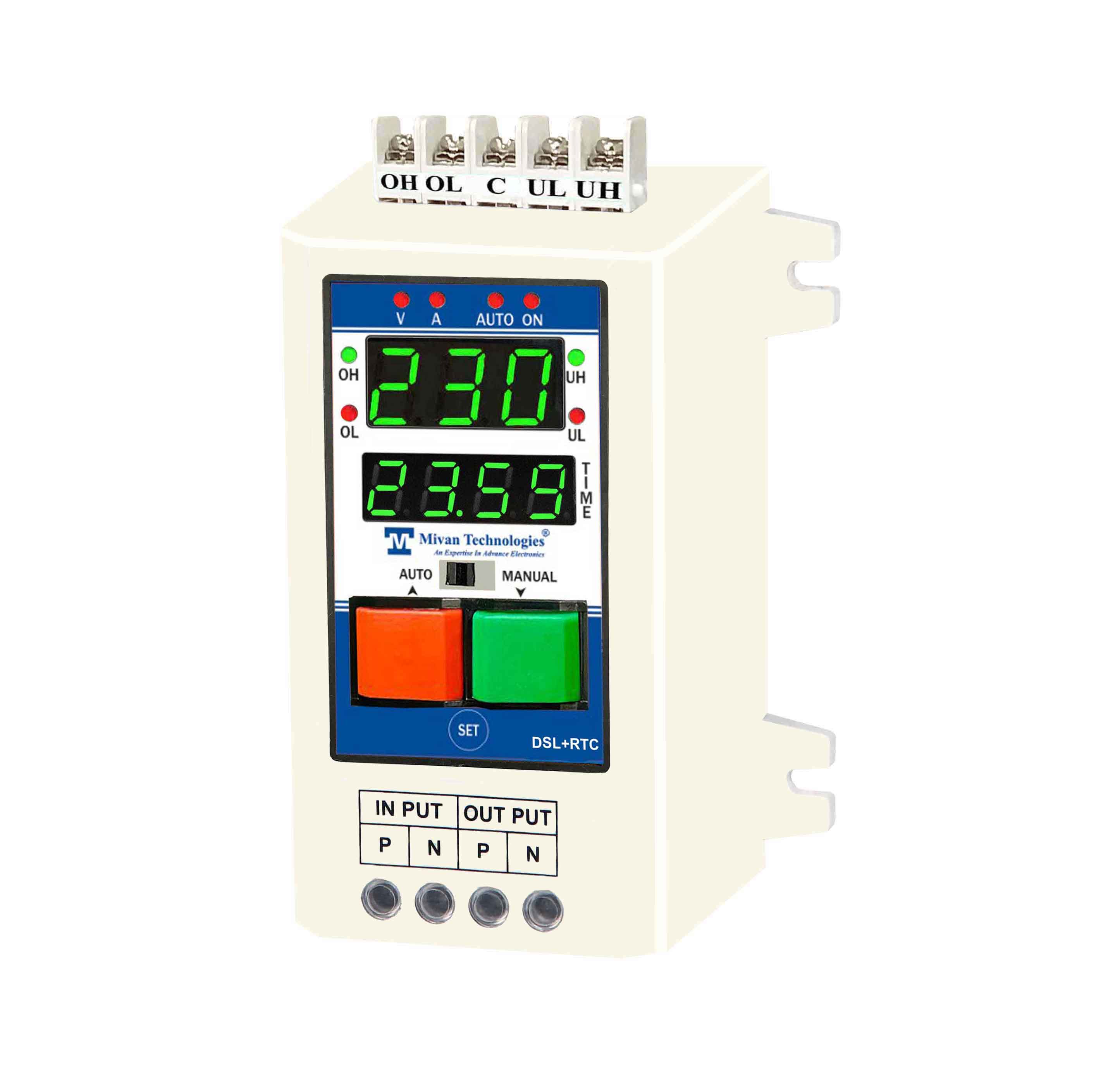 DSL RTC Digital water level controller with REAL TIME TIMER with V A meter with HV LV OL DRY PROTECTION with cyclic TIMER
