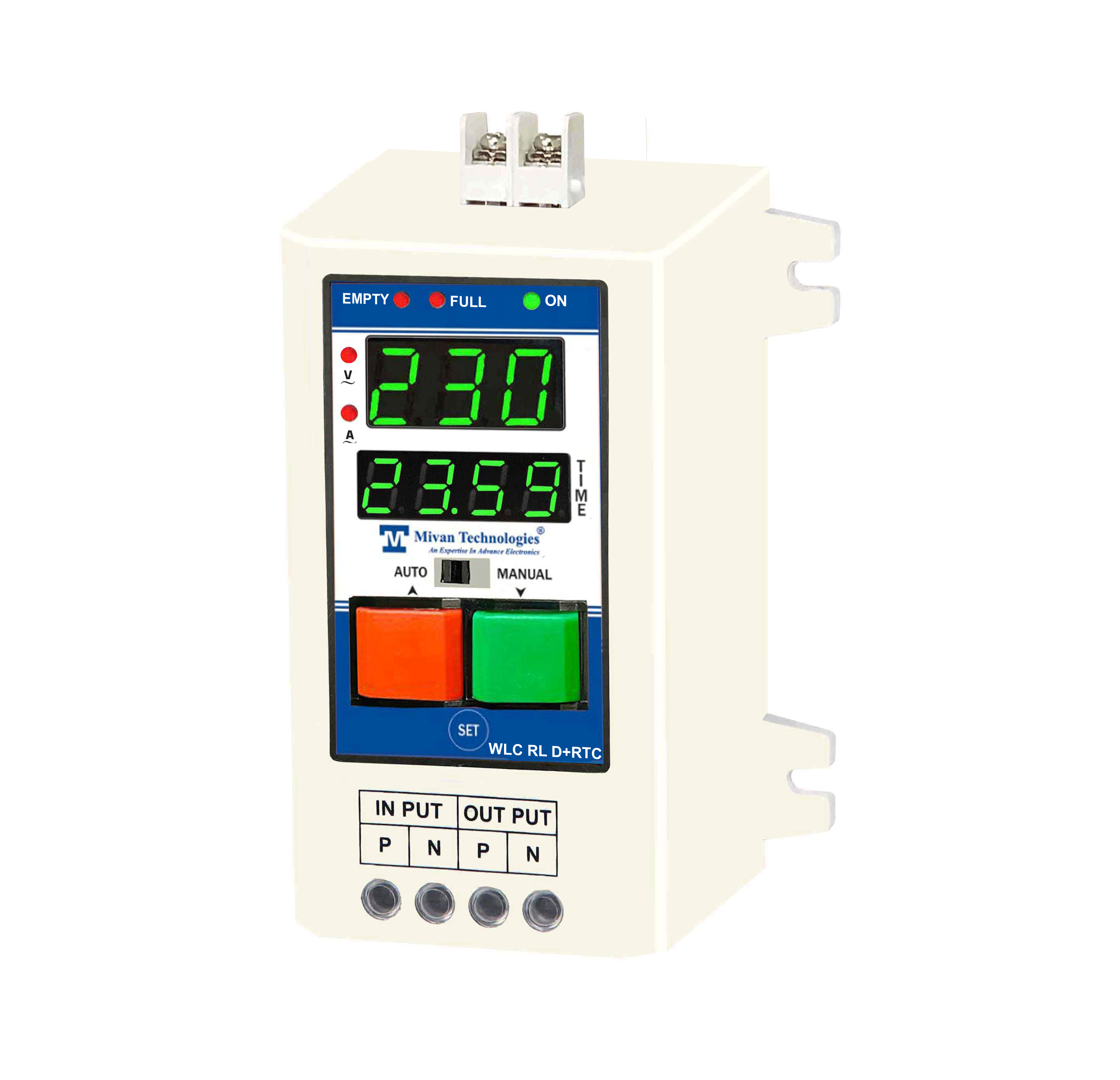 WLC RL RTC Digital semi automatic water controller with REAL TIME TIMER with V A meter with HV LV OL DRY PROTECTION