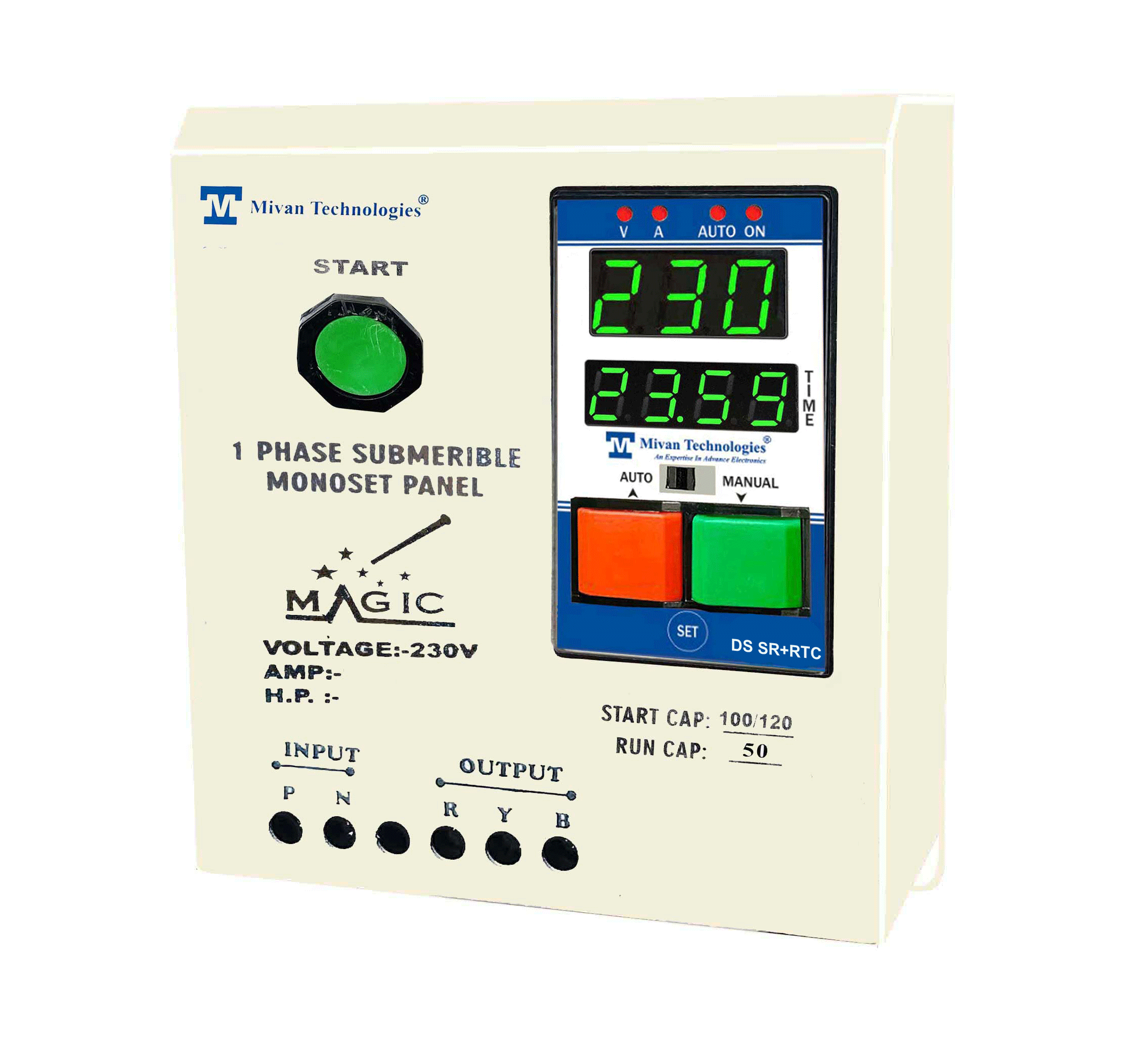 DS SR RTC Single Phase Digital starter with REAL TIME TIMER with V A meter with HV LV OL DRY PROTECTION with cyclic TIMER