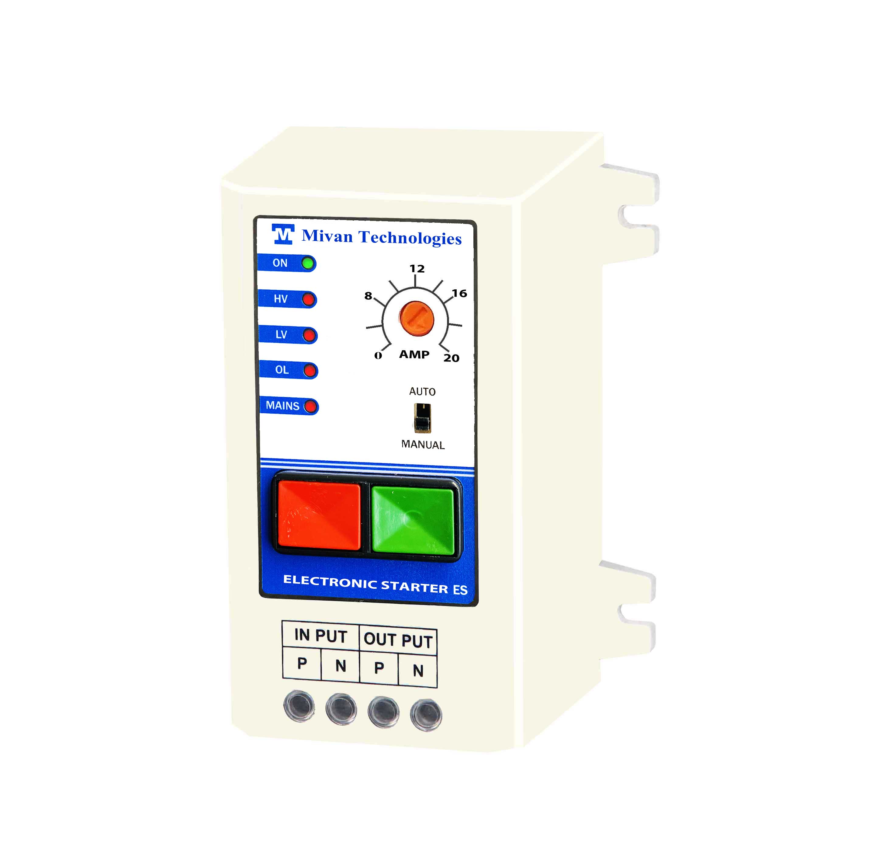Single Phase Voltage protection relay with high and  low voltage and overload protection suitable for all single phase appliances Suitable up to 3 hp motor  ES