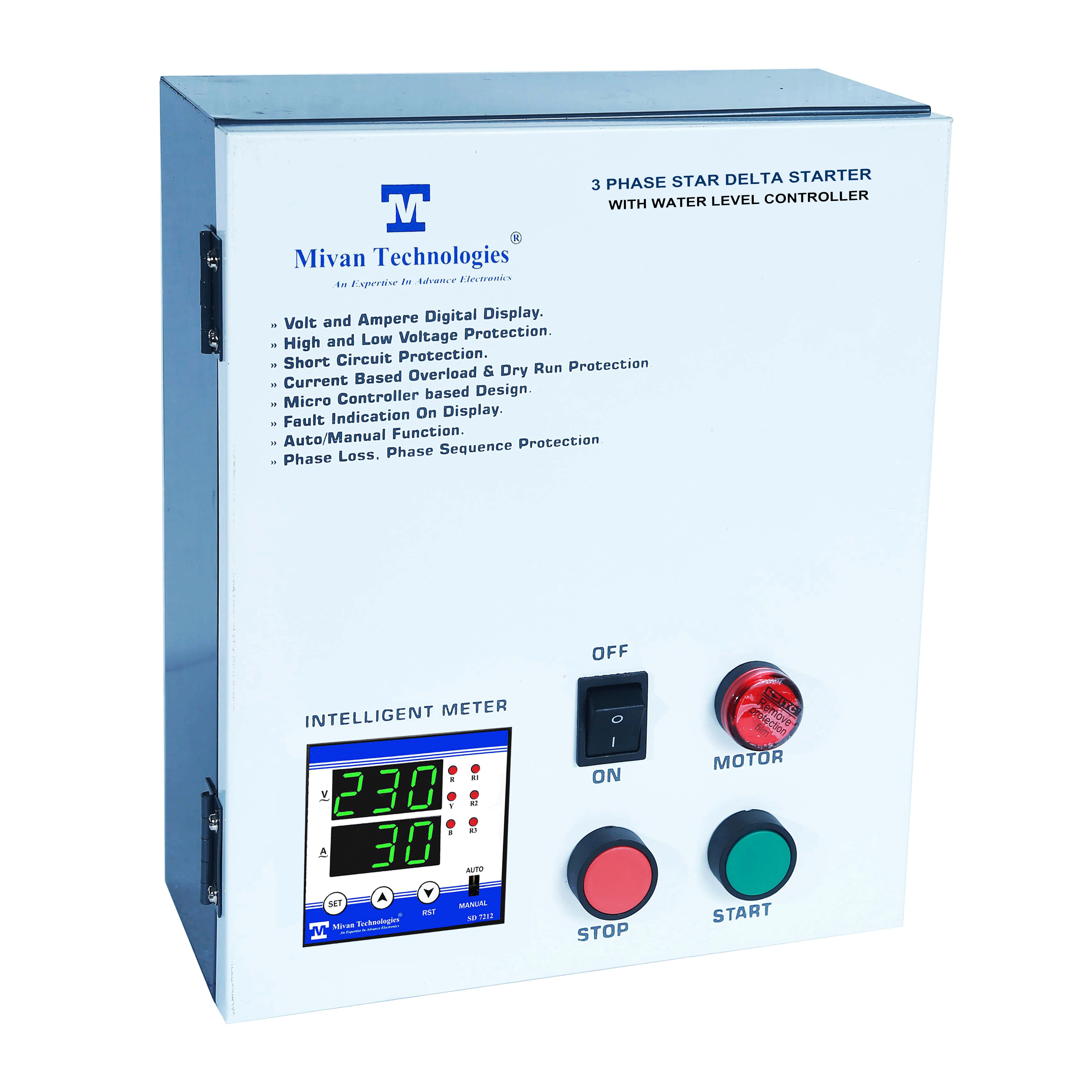 3 phase Star Delta motor starter with HV LV OL Dry protection with Auto switch spp and timer ESD181812
