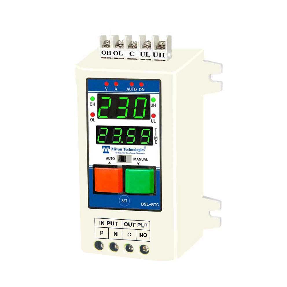 DSL RTC Digital water level controller with potential free relay output with REAL TIME TIMER with V A meter with HV LV OL DRY PROTECTION with cyclic TIMER