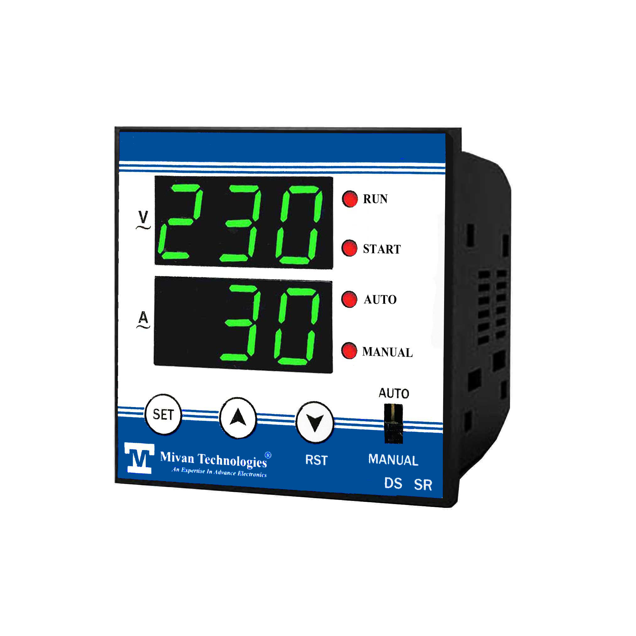 SPD 7212 instrument to design any hp single phase Digital motor starter panel with volt and amp meter with HV LV OL DRY RUN Protection with CYCLIC timer